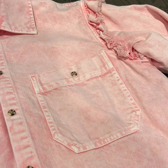 Something Navy Pink Denim Set - Magnolia Ruffle Shirt Jacket & Shorts